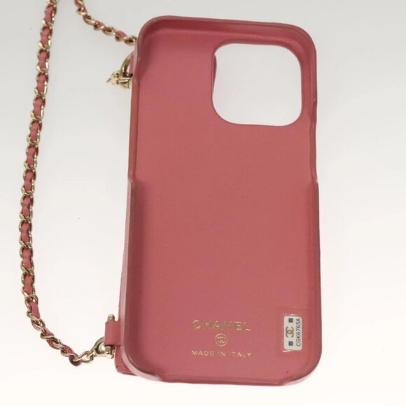 CHANEL Matelasse Chain iPhone Case Lamb Skin Pink CC Auth PP819 - Picture 12 of 15